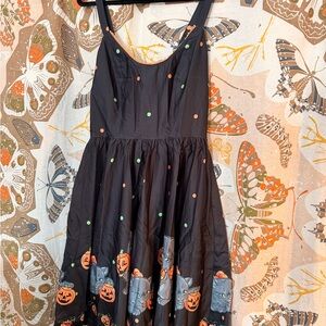 Sourpuss Black Dress with Pumpkin and Cat Design